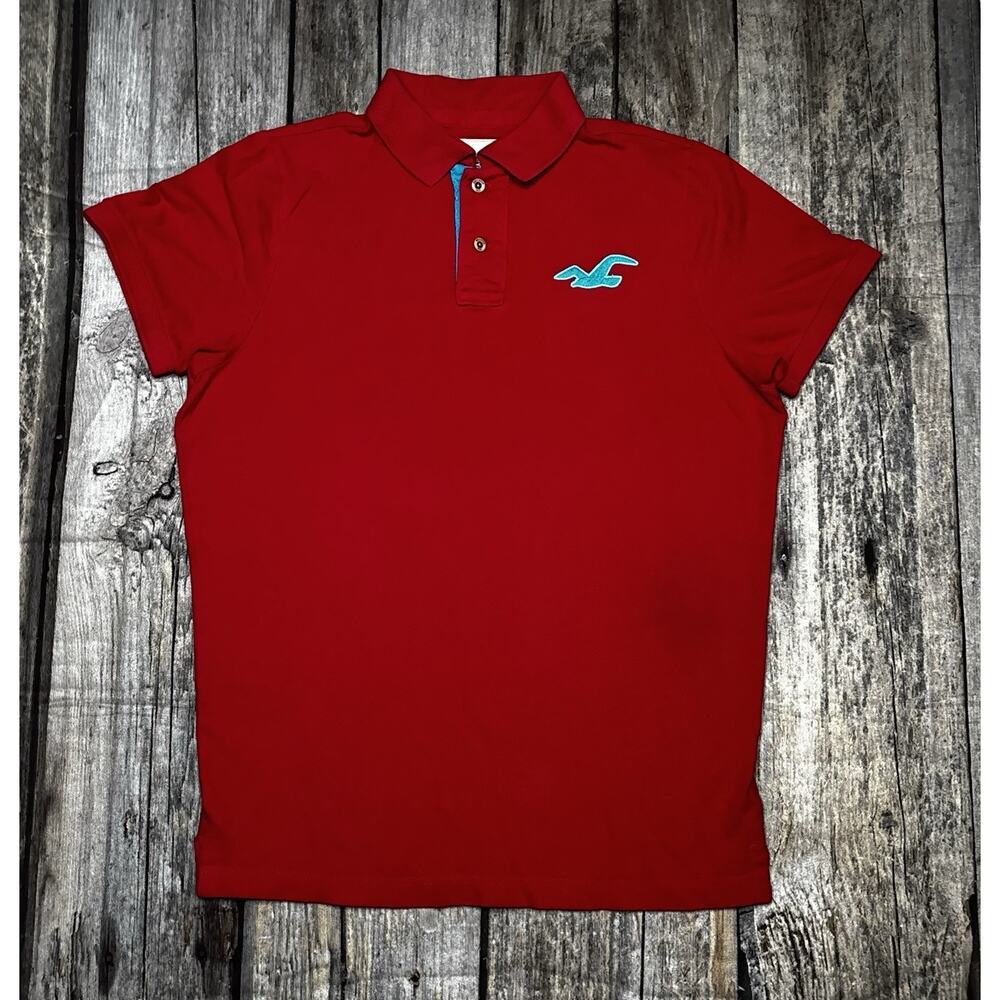 Hollister Y2K Polo Shirt Mens 2XL Red Preppy Big Bird Embroidered